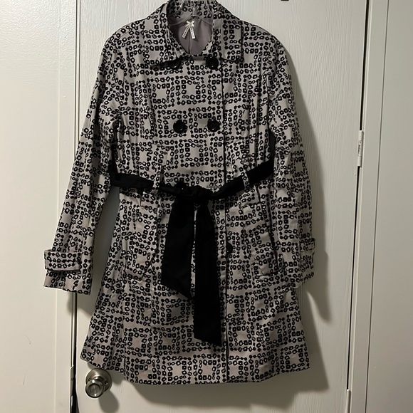 Womens Lapis Taupe & Black Belted Light Weight Trench Coat medium - Picture 2 of 12
